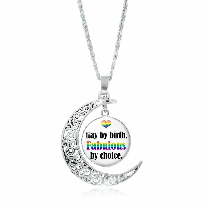 Rainbow Pride Moon Pendant Necklace For Women And Men Jewelry_voghion.com