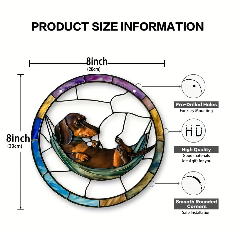 Dachshund In Hammock Suncatcher - 8x8" Acrylic Art. Adorable Decor For Dog Lovers, Perfect As A Unique Gift._voghion.com