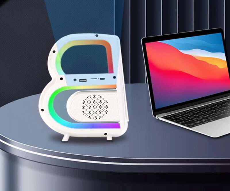 Difuzor Bluetooth inteligent multifuncțional pentru dormitor, lumină de noapte, lampă de masă cu încărcare wireless, ceas, sunet_voghion.com