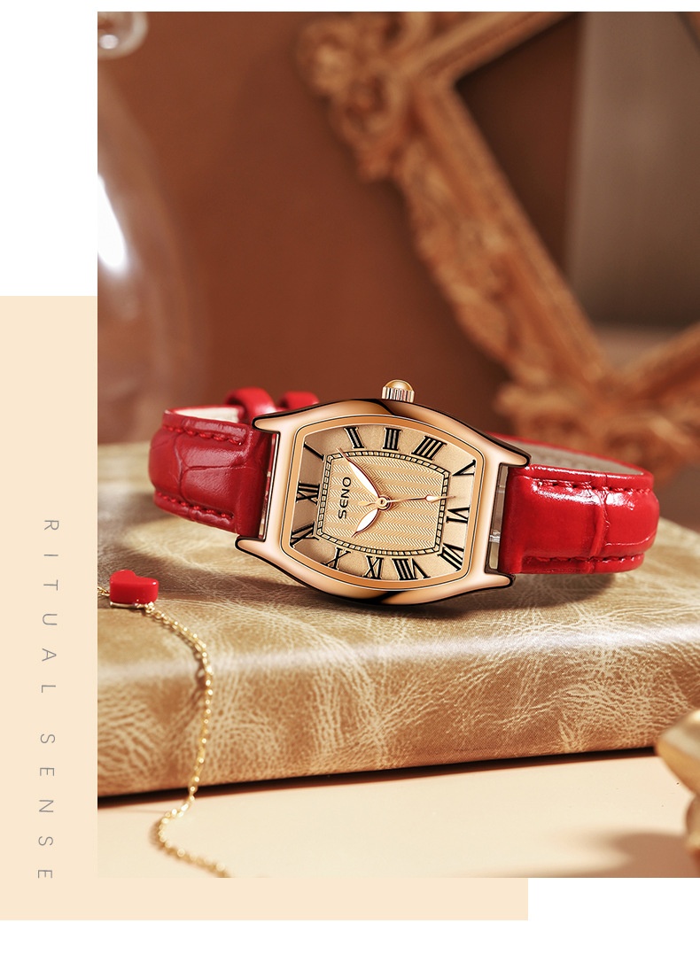 Merkelegering i kunstskinn OEMODM damebelte vanntett liten vinfat kvartsklokke_voghion.com