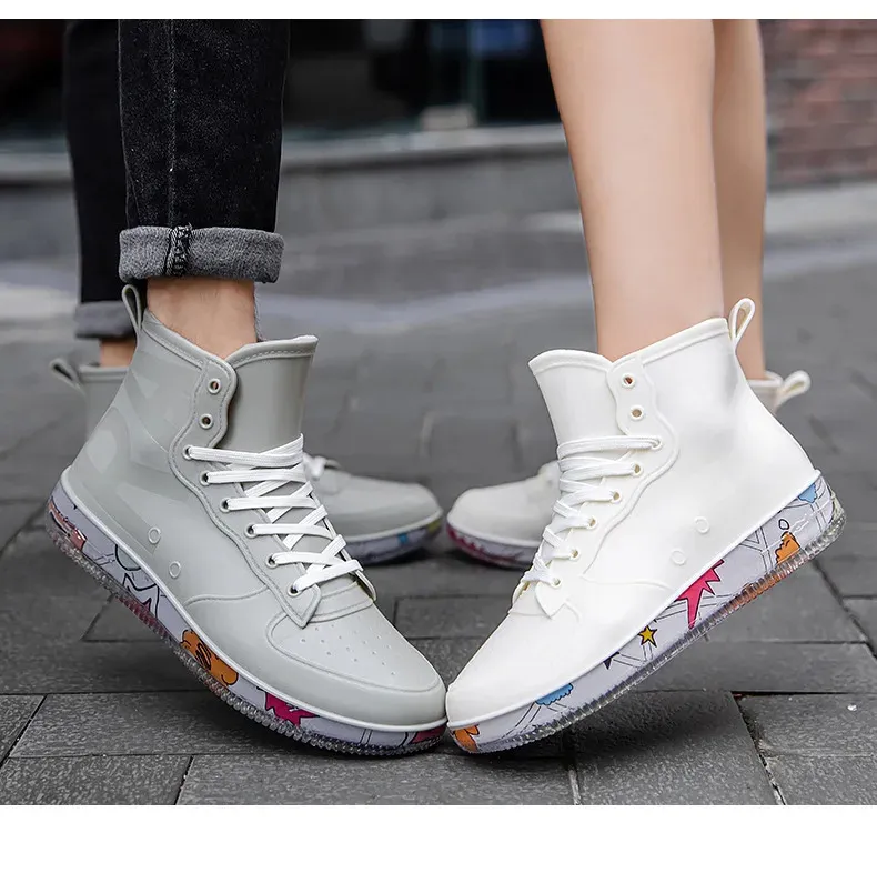 Bottes de pluie tendance pour hommes, couleur chair, anti-salissures, chaussures de travail, de pêche, en caoutchouc, imperméables et durables, baskets pour hommes 240621_voghion.com