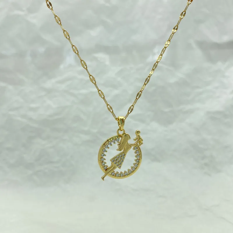 Collana con ciondolo mamma e bimbo in zircone placcata oro_voghion.com