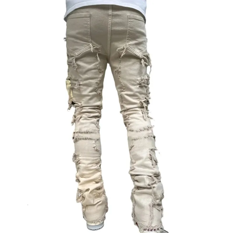 E15E Herren Stacked Jeans Fit Zerrissene Destroyed Gerade Jeanshose Vintage Hip Hop Hose Streetwear 240415_voghion.com