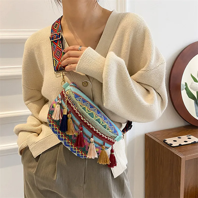 1 borsa a tracolla da donna in pelle intrecciata con nappa, stile retrò, Xinkan, tendenza moda_voghion.com