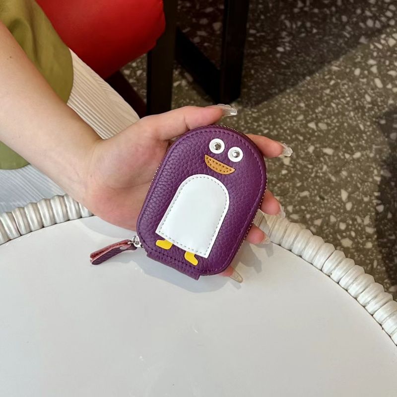 URBAN MASTER Kleiner Pinguin Form Kartenhalter Münzgeld Cartoon Niedlich Echtes Rindsleder Reißverschluss Mini_voghion.com