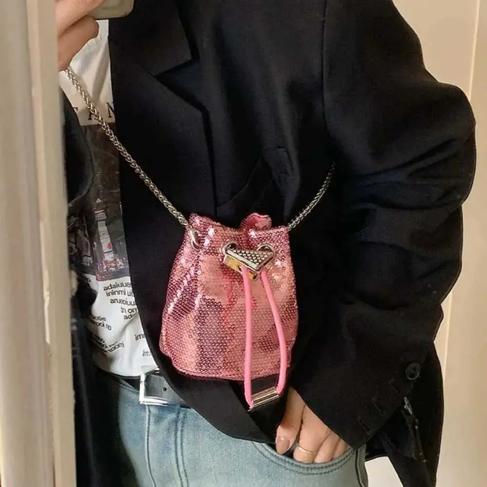 Portable Rhie Glitter Bucket Sequin Crossbody Mobile Phone Bag Mini Chain Coin Purse GirlsC241217_voghion.com