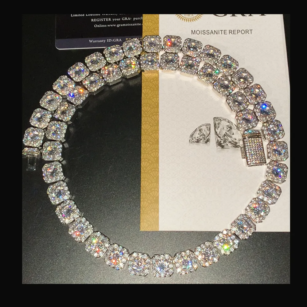 Fashion Jewelry Necklaces Custom Hip Hop 13MM VVS Moissanite Sterling Sier Chain Bling Iced Out Men Diamond Necklace_voghion.com