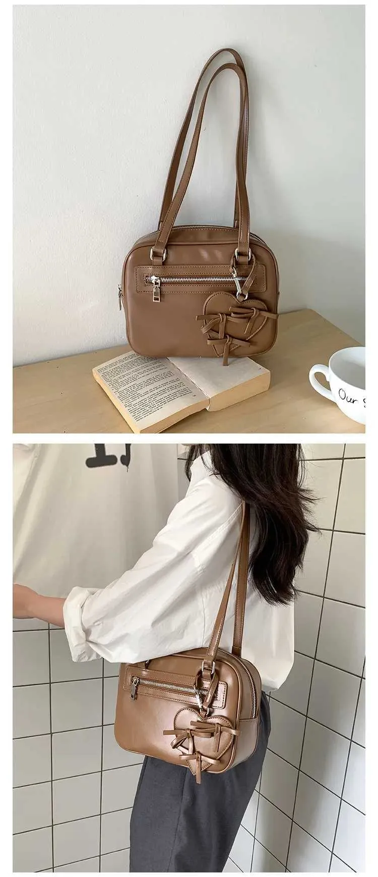Borse a tracolla quadrate da donna strutturate, borse morbide in PU solido, grandi capacità, casual, da viaggio, con manici, design femminile_voghion.com