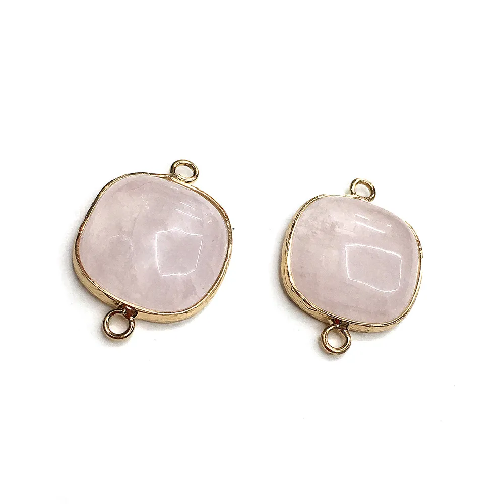 Unhänger Halskette Natursteen Edelsteen Quadrat Vergoldete Roséquarz Verbindung Handgemaachte Bastelen DIY Halskette Bracelet_voghion.com