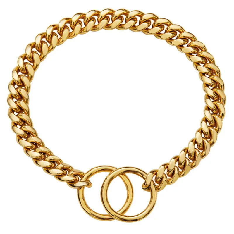 Guldhalsbånd 10 mm cubansk K-halskæde Heavy Duty Slip rustfrit stål Hunde-P-kæde til mellemstore og store hunde_voghion.com