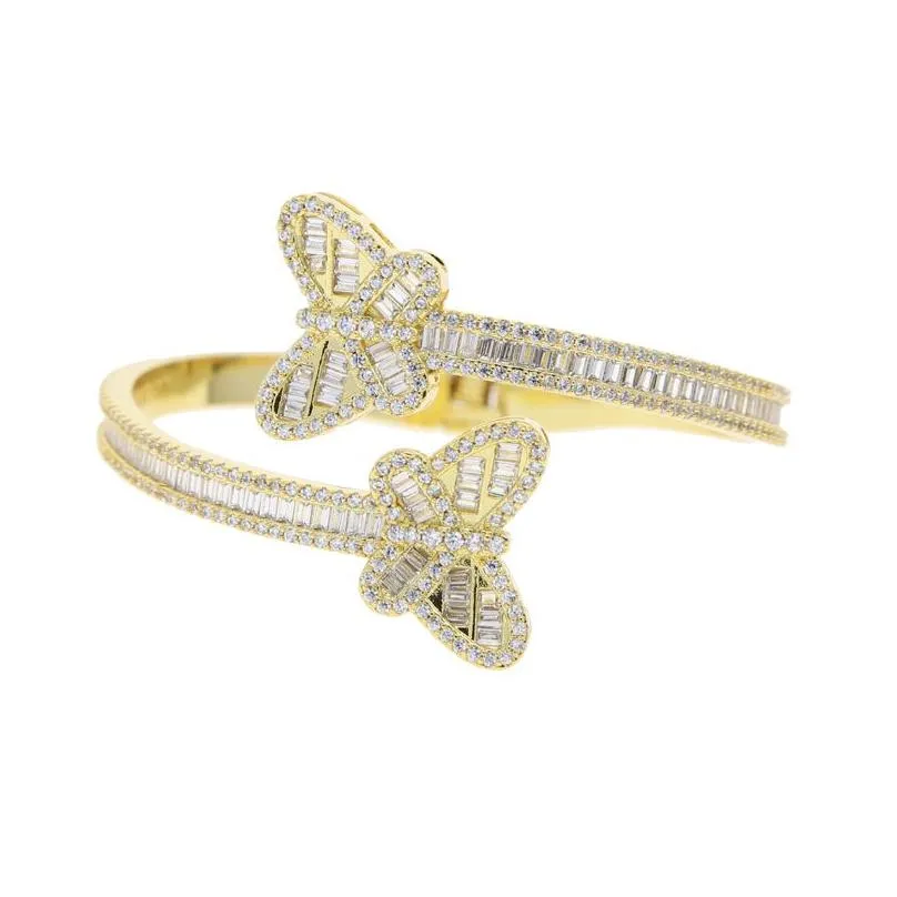 Bracelets à breloques Hip Hop Punk Bling Cz Pavé Papillon Réglable Bracelet Ouvert Bracelet Pour Femmes Mariage Glace À La Main_voghion.com