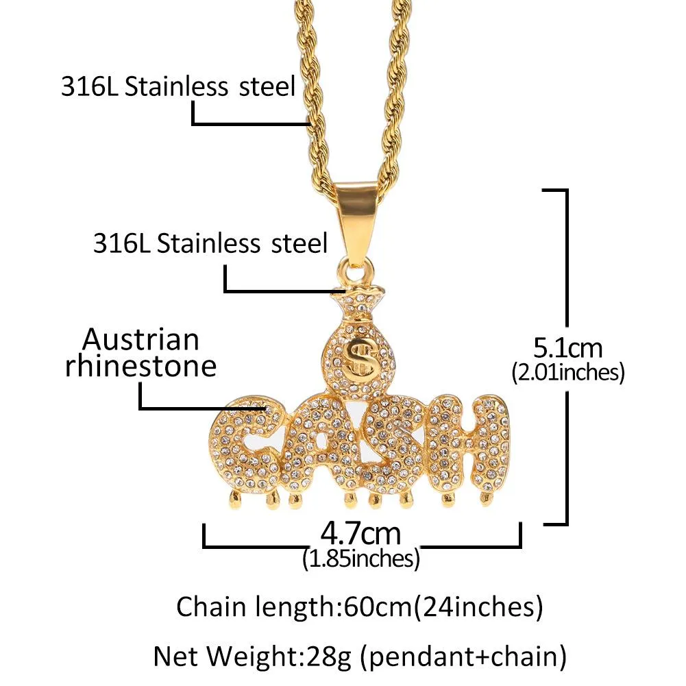 Novi dečki zlatni nehrđajući čelik bling dijamantni američki dolar znak novac gotovina slova ogrlica s pedantom hip hop reper klub_voghion.com