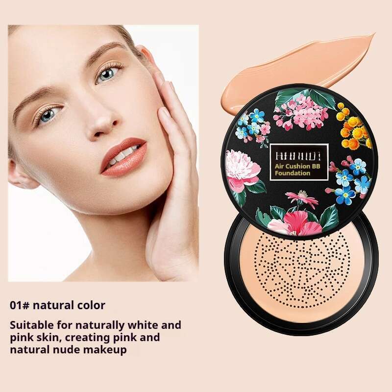 Base líquida, corrector transparente, maquillaje con cojín de aire tipo hongo_voghion.com