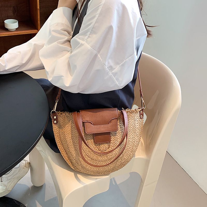 Sommer Frauen Reise Stroh Taschen Rattan Schulter Crossbdoy Handarbeit Gewebt Strand Tasche Weibliche Große Kapazität_voghion.com