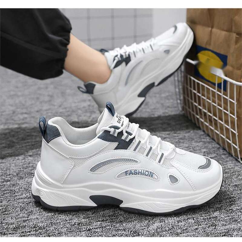 Scarpe casual da papà con aumento dell'altezza bianche, nuove, traspiranti, sportive, alla moda e versatili, da uomo_voghion.com