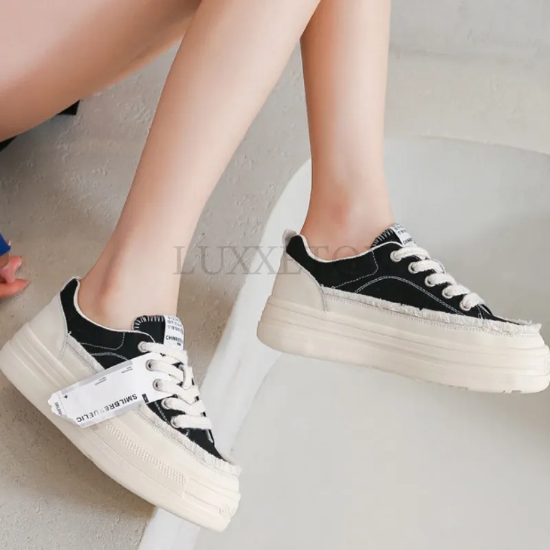 Thick Soled Round Toe Sponge Cake Sole Canvas With Mh Surface For Breathability Comfort And Versatile Casual Board_voghion.com