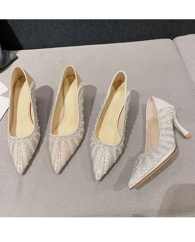 Damen High Heels, Slim Spring 2025, 7 cm kleiner Absatz, spitze französische Einzelschuhe_voghion.com
