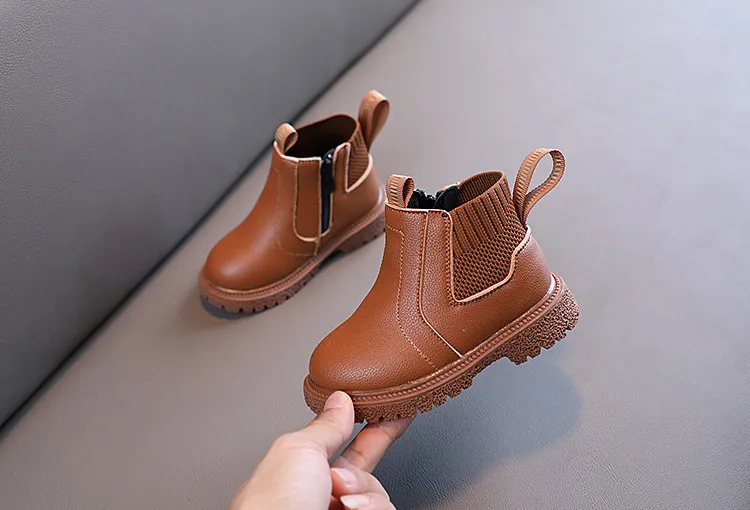 Winter Nieuwe Kinderen Dikke Warme Zijrits PU Leren Waterdichte Sneeuwlaarzen Kidsnest Jongens Meisjes Antislip Pluche Katoenen Schoenen_voghion.com
