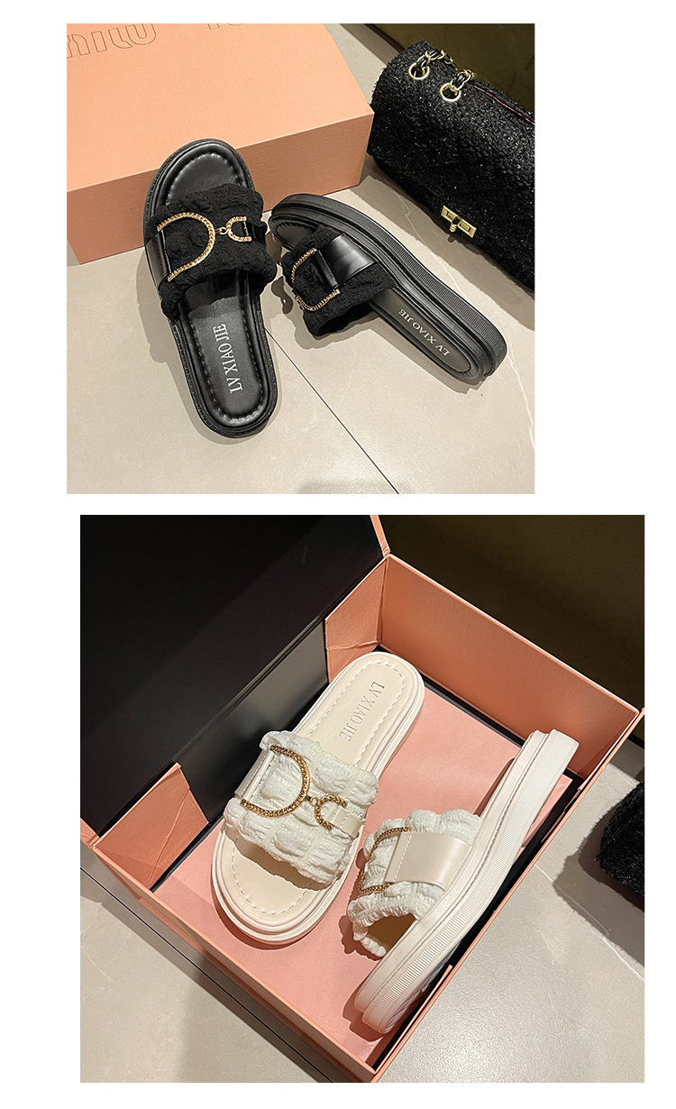 Summer outdoor wear shit feeling sandals for women 2024 new style gold buckle trendy brand flip flops thick soled beach sandals half slippers_voghion.com