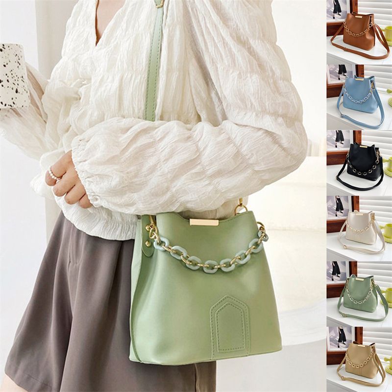 Retro Mode Einfache Nieuwe Textuur Grote Kapazität Dames Kette Tragbare Messenger Bucket Bag_voghion.com
