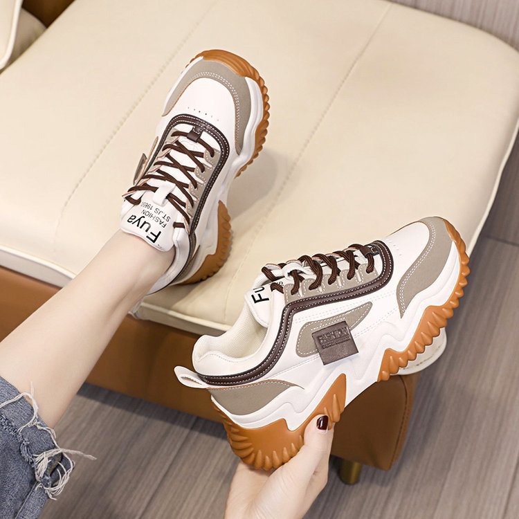 Damen Chunky Sneaker Mit Plateausohle Farbblock Schnürschuhe_voghion.com