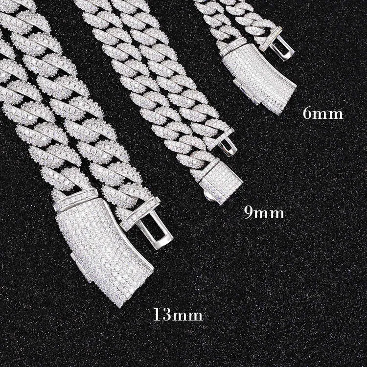 Full Ice Out 2 rindas 6mm 9mm 13mm Solid Sier Moissanite Cuban Link Chain Mans Hip Hop Kaklarota_voghion.com