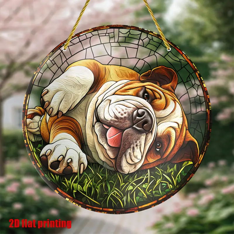 Ηλιοσυλλέκτης Bulldog 8x8 ιντσών - Ακρυλικό διακοσμητικό τοίχου με θέμα τα κατοικίδια, κρεμαστό για παράθυρο και βεράντα - Μοναδικό δώρο για λάτρεις σκύλων και εγκαίνια σπιτιού_voghion.com