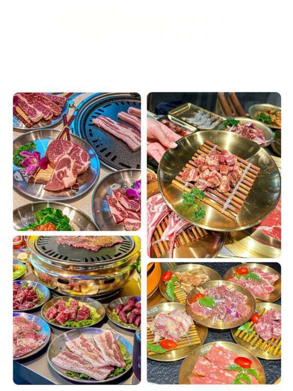 Korean Style 304 Stainless Steel Disc, Commercial Golden Barbecue Fruit Cake Tray, Meal Bone Plate, Shallow Plate_voghion.com