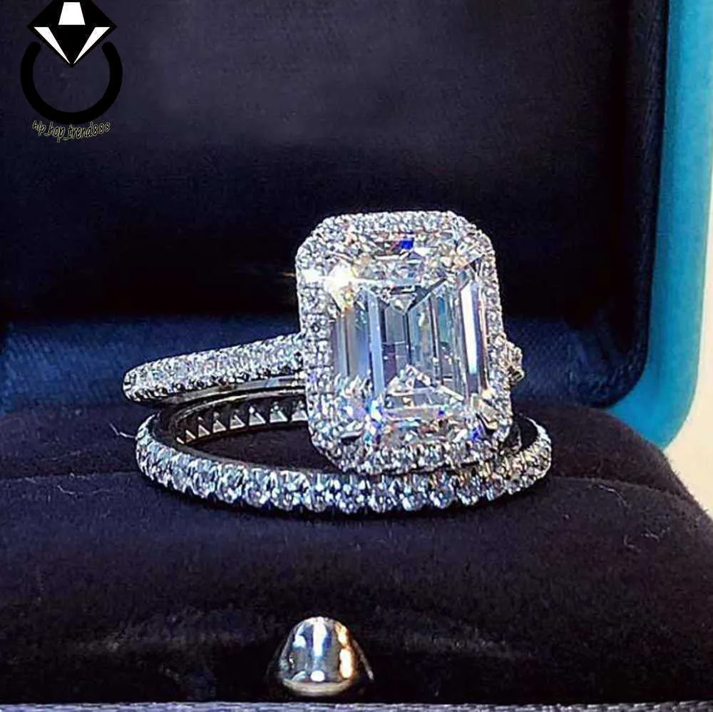 Wedding Rings Emerald cut 2ct Lab Diamond Promise Ring Sets sterg Sier Engagemen t moissanite Weding Band For Women_voghion.com