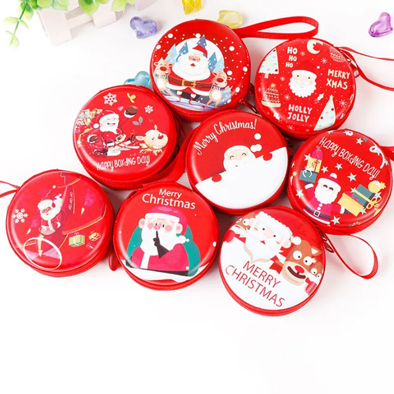1PC Weihnachtsgeldbörse Runde süße Cartoon Kinder Mädchen Jungen Brieftasche Kopfhörer Organizer Box Student Münztüte Weißblech + ABS_voghion.com