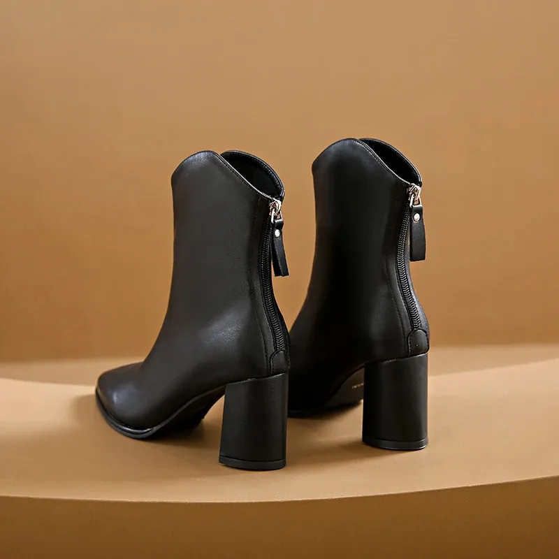 Scarpe invernali da donna con punta a punta, con cerniera, con tacco alto, stivali moderni, per l'esterno, tutti i giorni, in tinta unita, con tubo corto_voghion.com