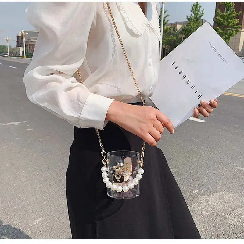 Mini Transparent Crossbody Bag With Pearl Handle Shoulder Purse_voghion.com