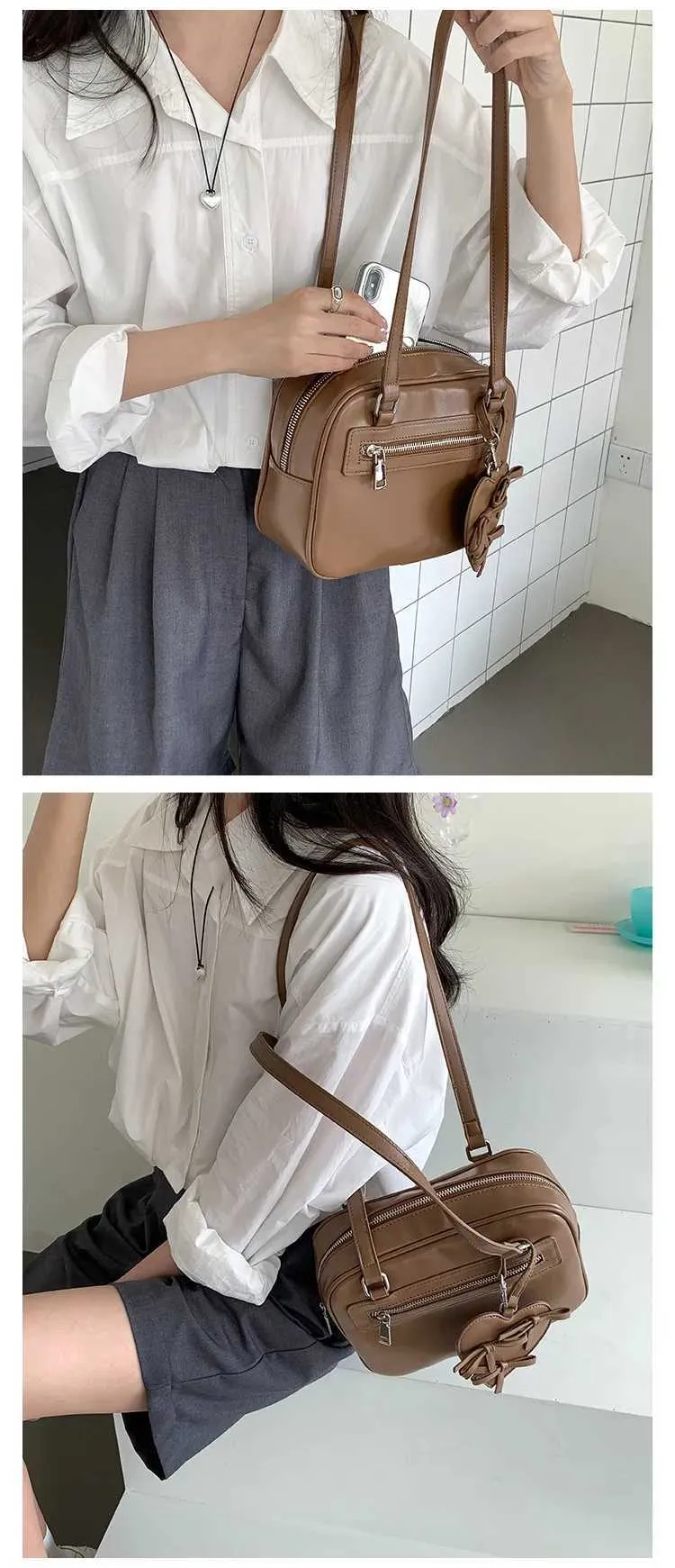 Borse a tracolla quadrate da donna strutturate, borse morbide in PU solido, grandi capacità, casual, da viaggio, con manici, design femminile_voghion.com