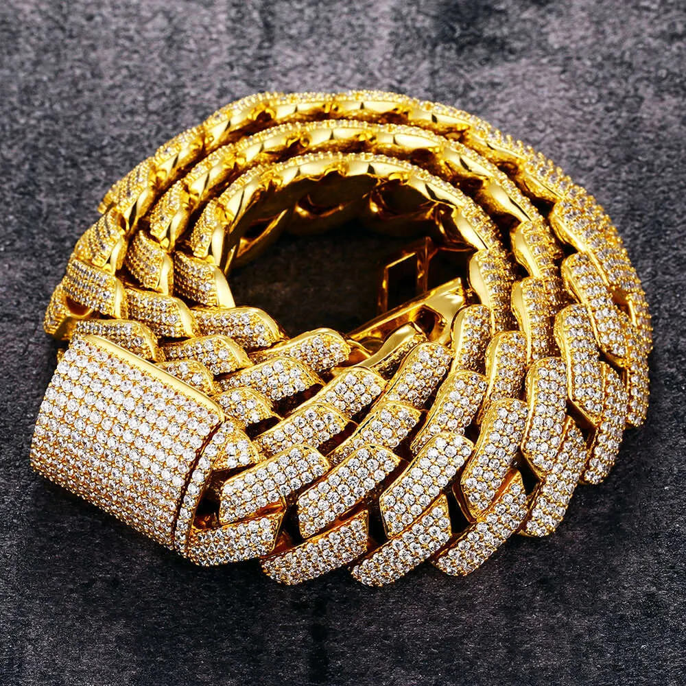Collier tendance en argent sterling plaqué or 20 mm Luster Jewelry avec lien cubain en moissanite pour homme_voghion.com