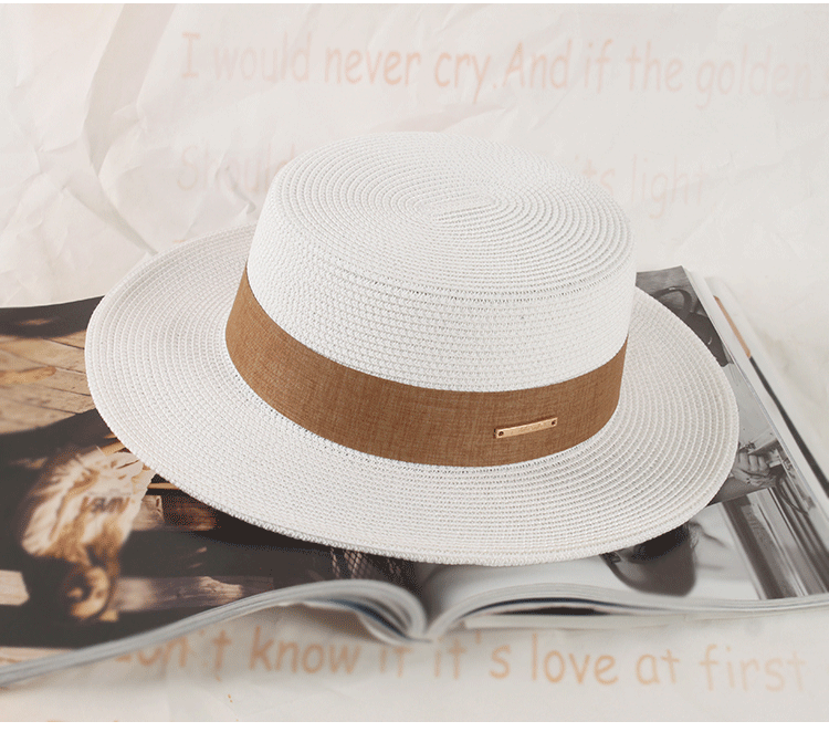 Cappello estivo coreano in paglia, cappello elegante con parte superiore piatta, cappello parasole per le vacanze, cappello casual semplice e versatile francese, per ragazze_voghion.com