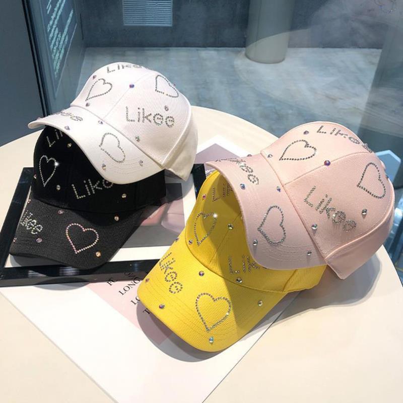 Jichu rhinestone letter love cap for women Korean style internet celebrity fashion hard top baseball cap for spring and summer shopping sun protection