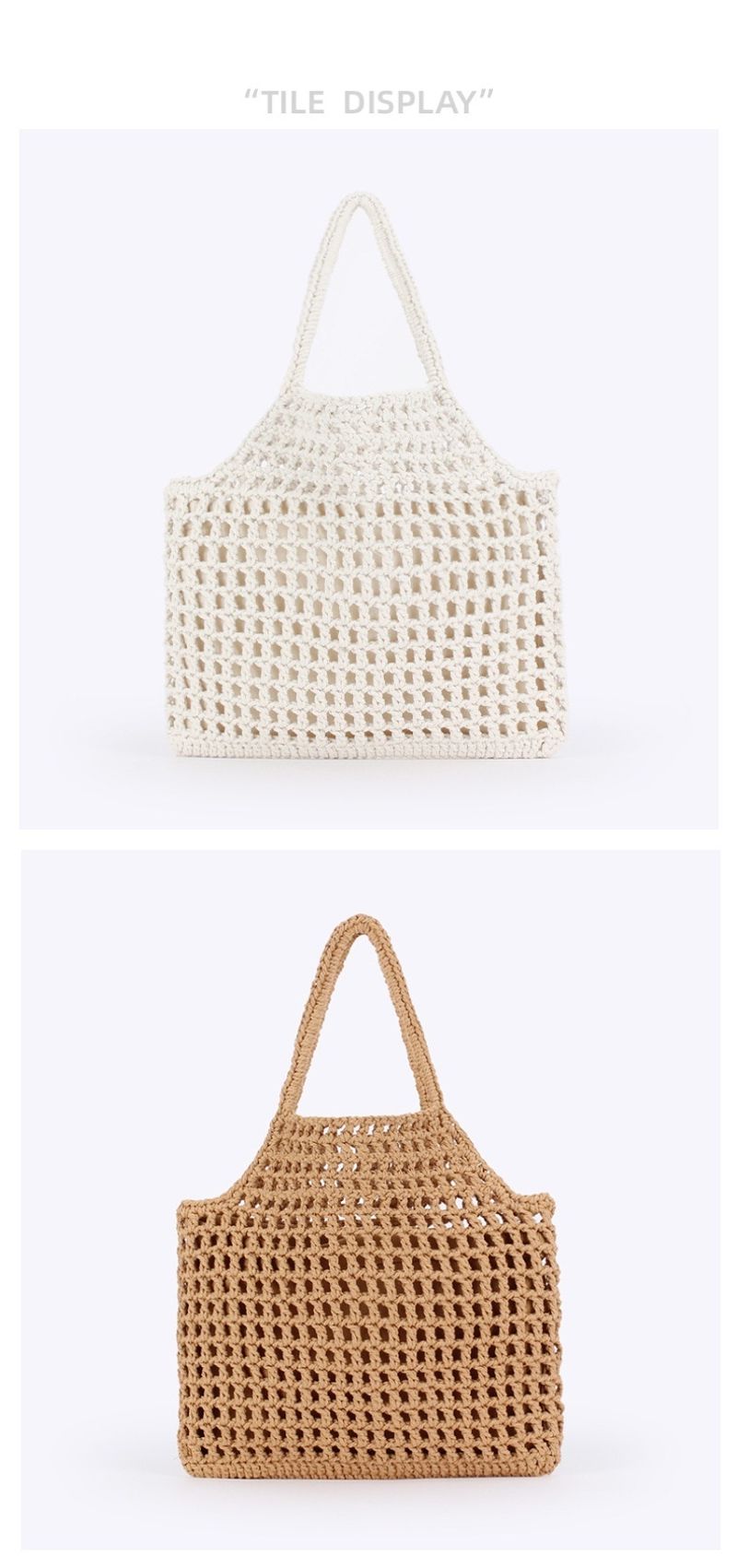 Borsa in corda di cotone naturale artistica estiva Forest, borsa intrecciata a mano, rete da pesca cava, borsa in stile festivo per_voghion.com