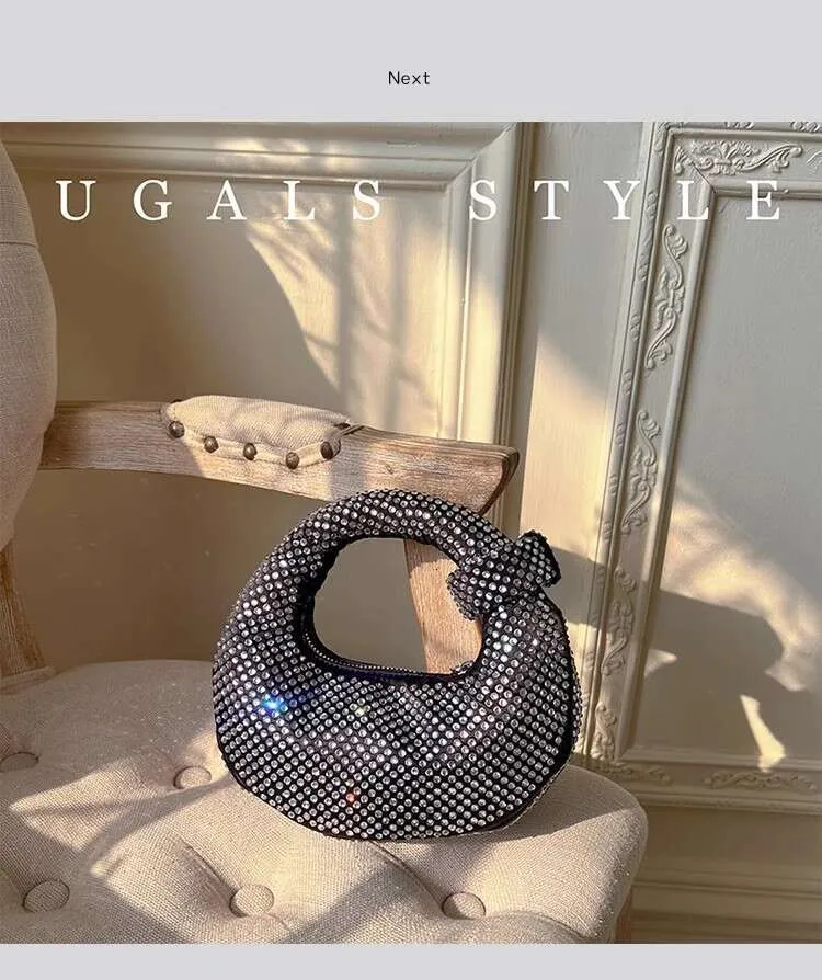 Borsa a tracolla da donna in raso con pochette da sera in cristallo lucido Dias, da sposa e da festa_voghion.com