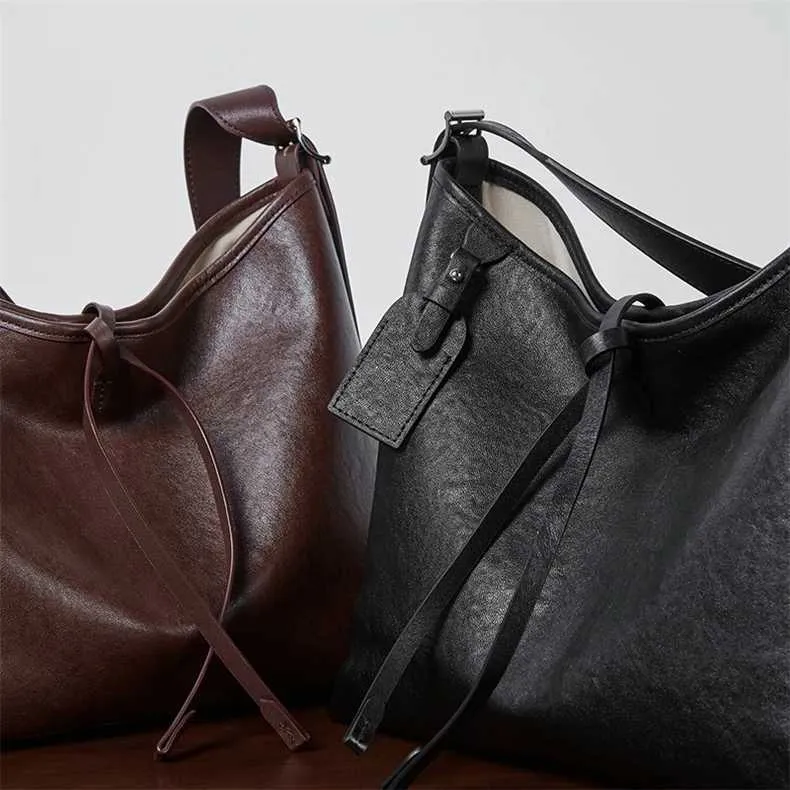 Toptrends Vintage Vera Pelle Grande Sottobraccio Borse a Tracolla per Donna 2024 Designer Semplice Donna Tote Hobo Signore_voghion.com