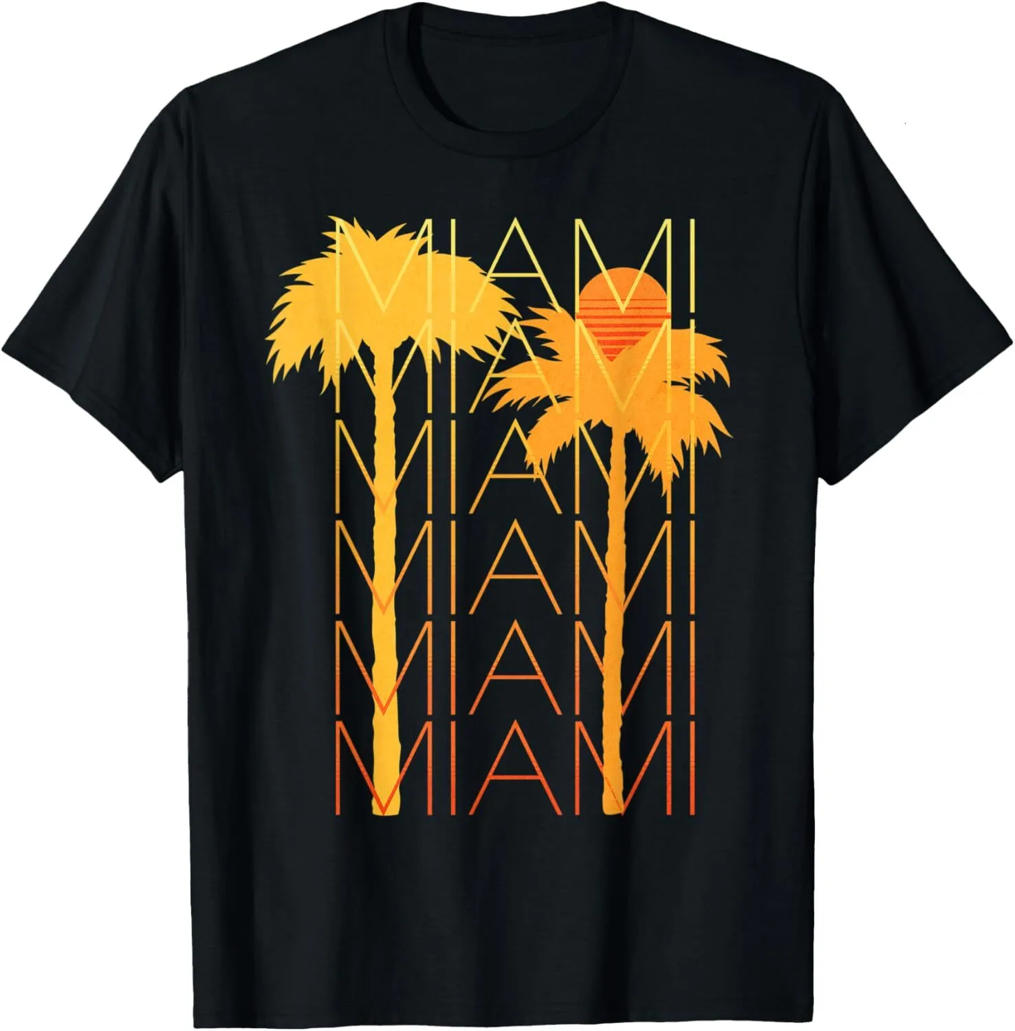 T Shirt For Mens Cool Retro Style MIAMI Repeat With Palm Trees - Miami Graphic Tee Casual Tops Clothes Short Sleeve Cool_voghion.com