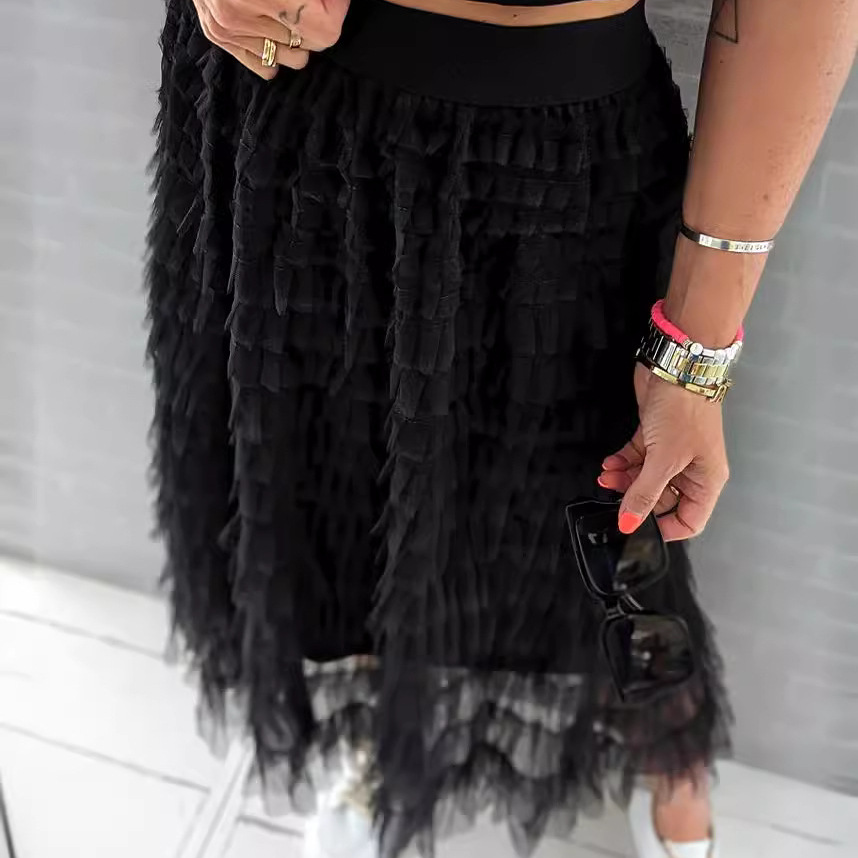 Women's new mesh skirt patchwork cake skirt_voghion.com