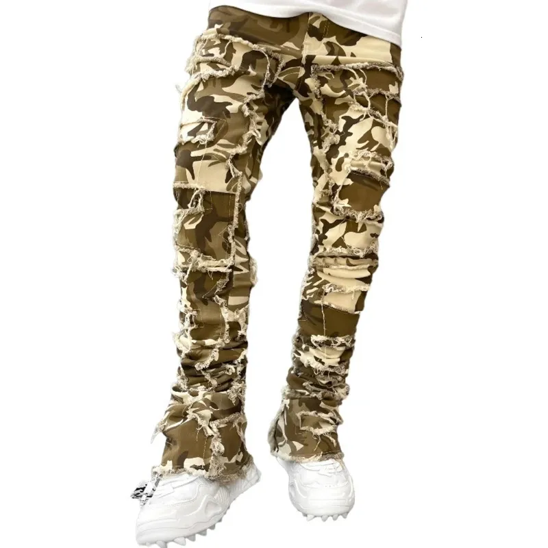 E15E Herren Stacked Jeans Fit Zerrissene Destroyed Gerade Jeanshose Vintage Hip Hop Hose Streetwear 240415_voghion.com