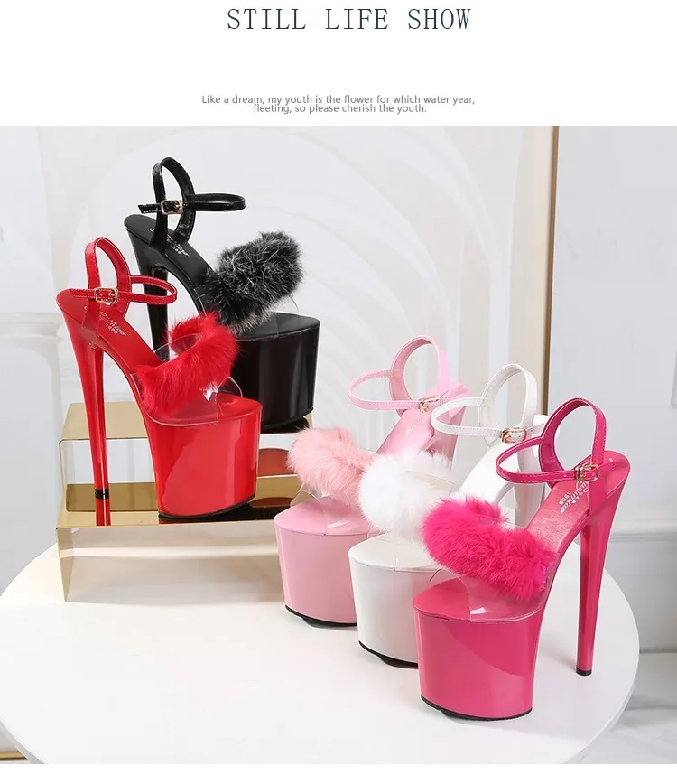 Walking Show Artefakt Modell High Heels 17cm 20CM Pelz Frau Sandalen PU Sommer Sexy Plattform Nachtclub Party Hochzeit Schuhe_voghion.com