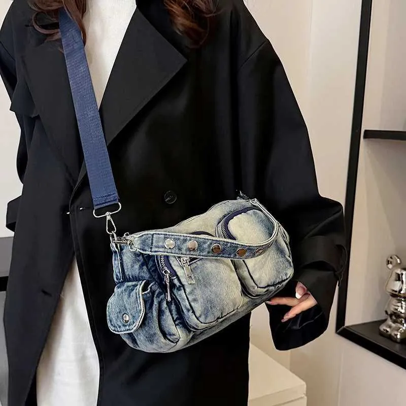 Borsa a tracolla vintage in denim, alla moda, retrò, in jeans, grande capacità, con tasche multiple, da donna, a cartella_voghion.com
