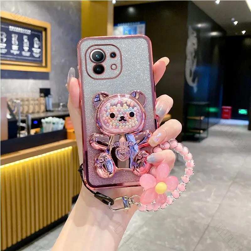 Coque Xiaomi Avec Support Téléphone Et Motif Ours Et Fleurs_voghion.com