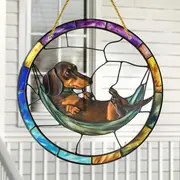 Dachshund In Hammock Suncatcher - 8x8" Acrylic Art. Adorable Decor For Dog Lovers, Perfect As A Unique Gift._voghion.com