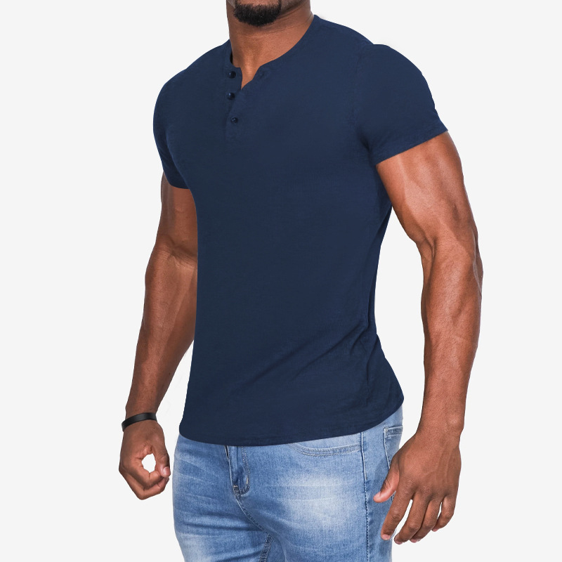2023 Neues Sommer-T-Shirt für Herren, lässig, einfarbig, kurzärmelig, Rundhalsausschnitt, Pullover, Knopfleiste, Henley-Shirt_voghion.com