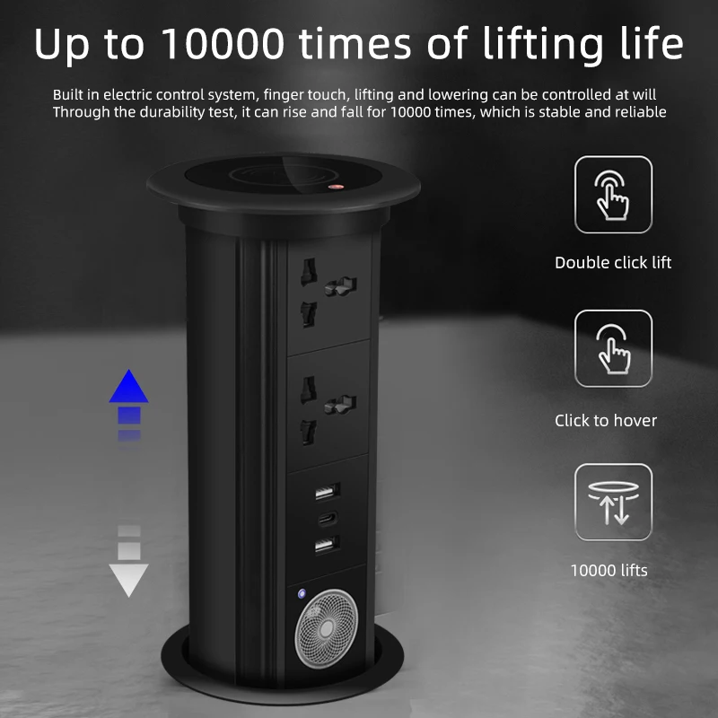 Automatic Pop Up Socket EU UK US Universal Standard Plug Adapter USB Type-c Bluetooth Audio Lift Smart Home Appliance_voghion.com