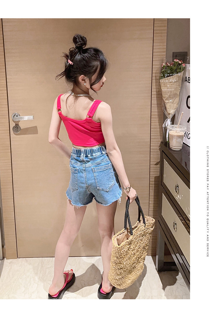 Mutter & Kinder Mädchen sommer chic neckholder-hipster kinder sommer lässig brief denim shorts Spice Girls zwei-stück set_voghion.com