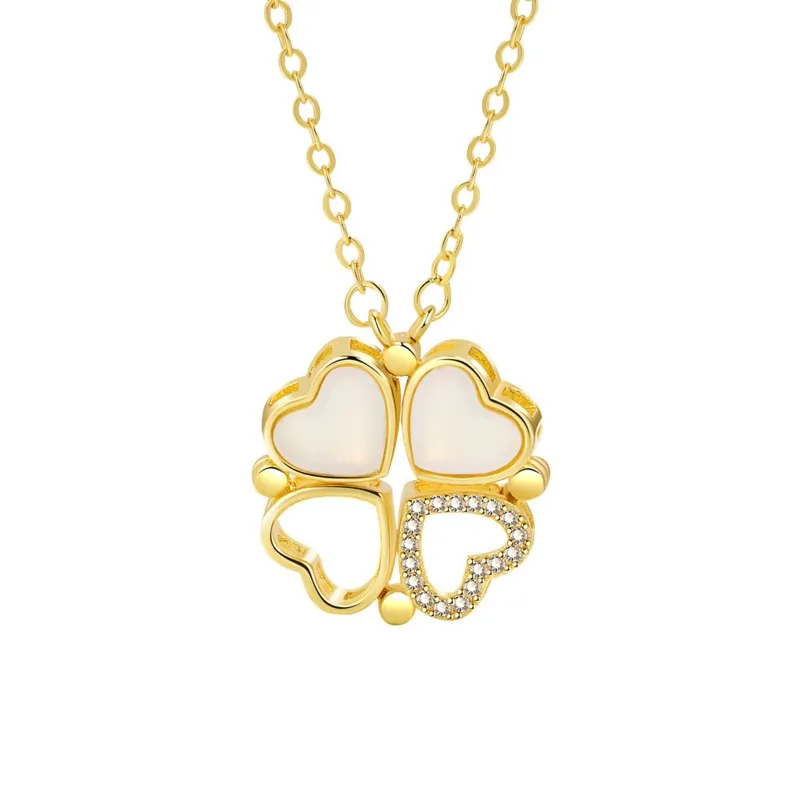 Colliers pendentifs en forme de trèfle à quatre feuilles en forme de cœur en zircone cubique pour femmes, bijoux élégants pour fête et mariage_voghion.com